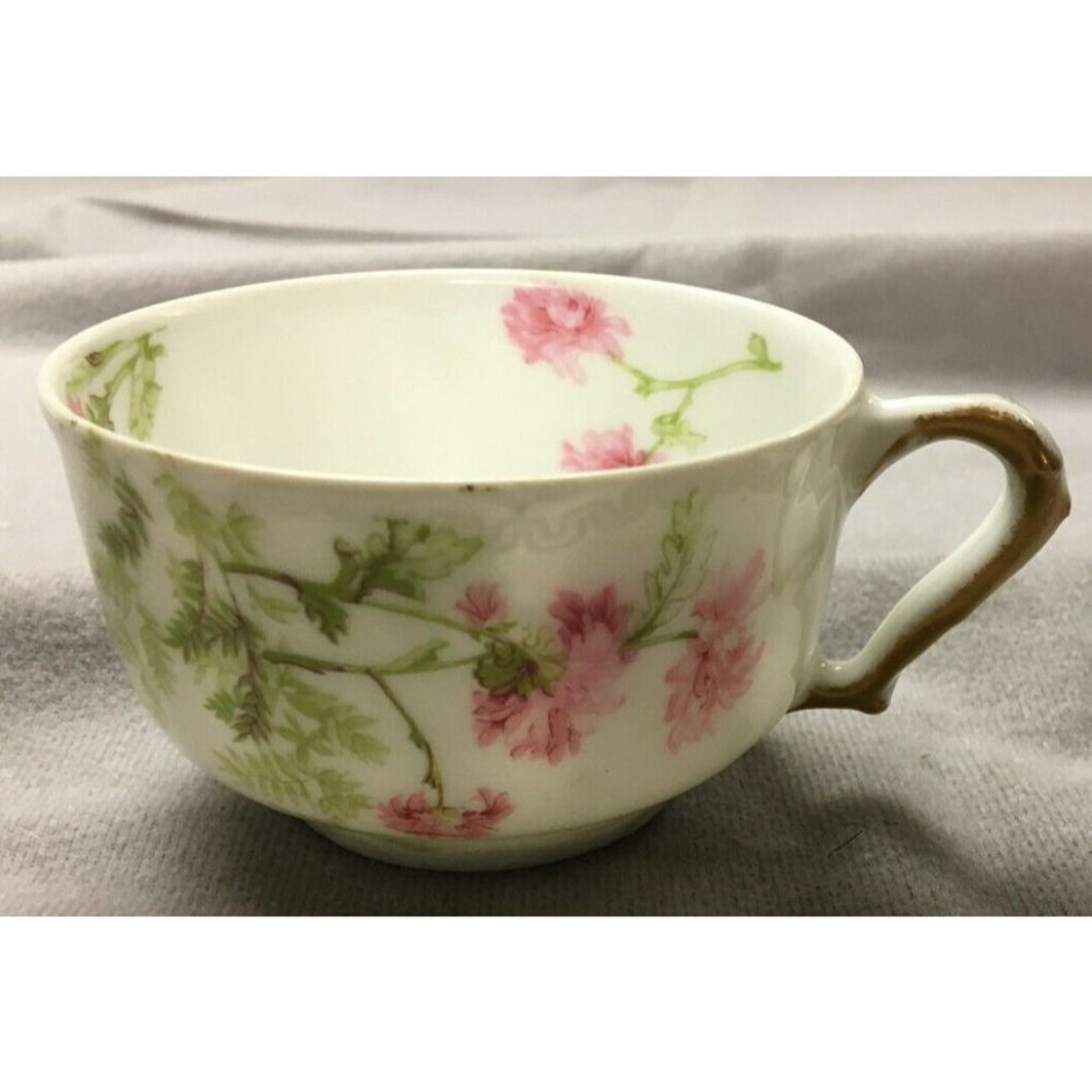 Theodore Haviland Limoges France Tea Cup White w Pink Flowers, Gold handle 1903